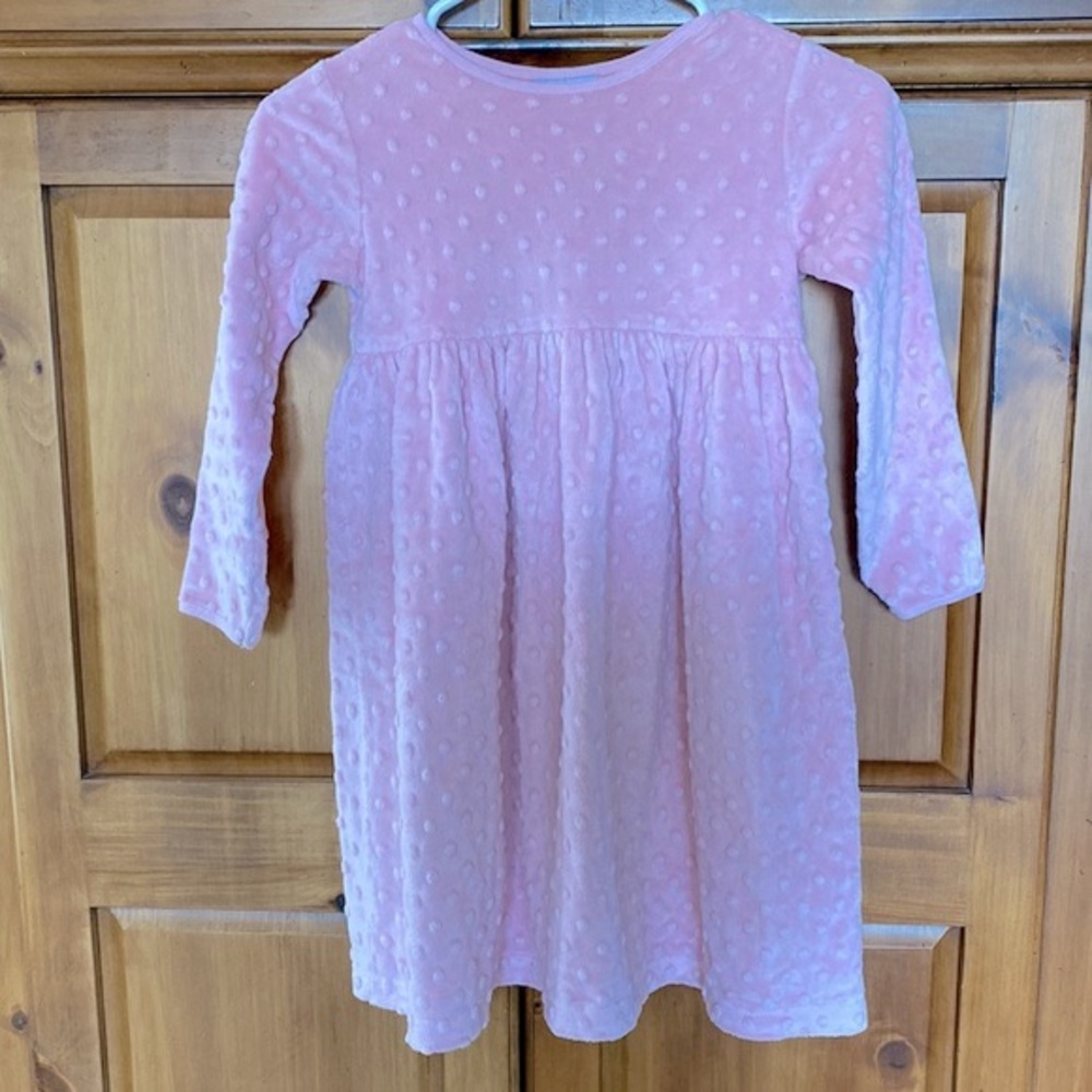 Girls Light Pink Polka Dot Long Sleeve Dress